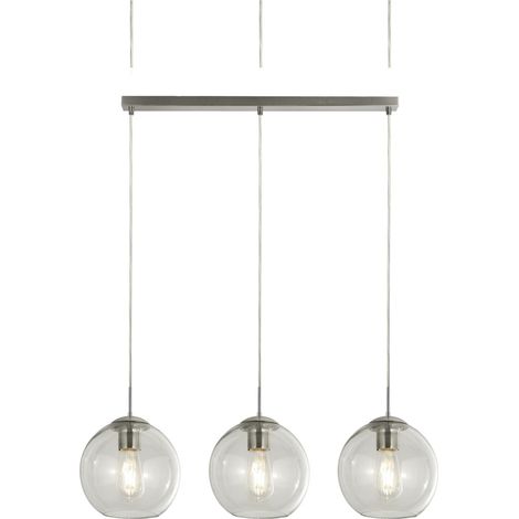 Searchlight - Barre de suspension à 3 lumières, argent satiné, abat-jour en verre, E27 (1/3)