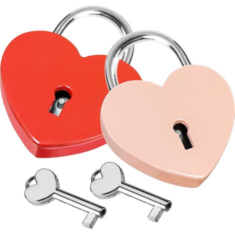 2 Pièces Cadenas en Fome de Cœu avec Clé, Mini Seues Amou Alliage pou Jounal Tavel Locke Boîte de angement pou bijoux (1/5)