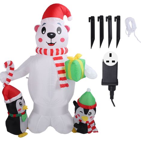 5,9ft gonflable décoration Noël pingouin ours avec lumière colorée, mignon animal de jardin gonflable pour pelouse, prise UK 220V (1/5)