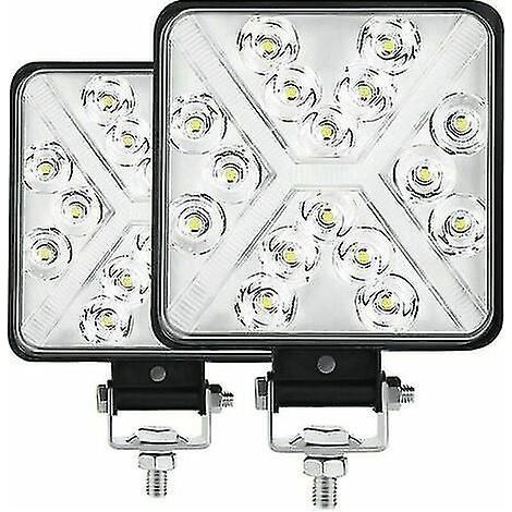 Paire de phares de travail LED pour tracteur (4 x 4) : 48 W, 8 000 lm, 6 000 K, étanches IP67, pour moto. Éclairage additionnel LED carré, lentille 8D, luminosité extrêmement élevée. (1/4)
