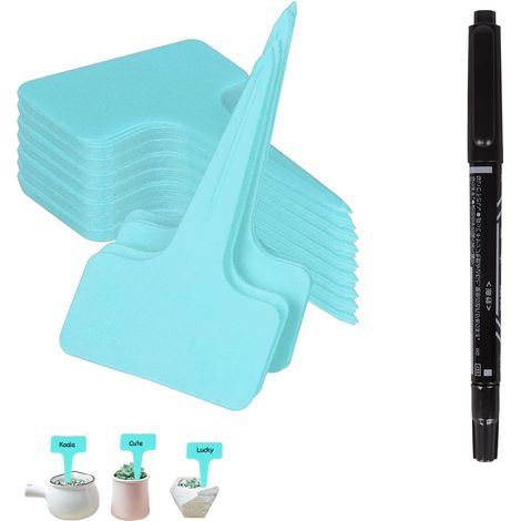100 pièces Etiquette Jardin Exterieur Marqueurs en Plastique de Plantes Type T Plastique Etiquette Potager avec Stylo étanche Etiquetage Réutilisable et Accessoires pour Plantes(bleu ciel) (1/5)