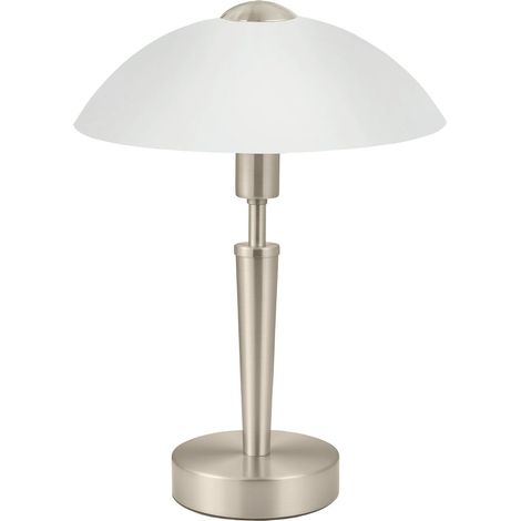 Lampe à poser SOLO 1, 1 lampe de table à flamme, matériau : acier, couleur : nickel mat, verre : blanc satiné, douille : E14, variateur tactile inclus (1/5)
