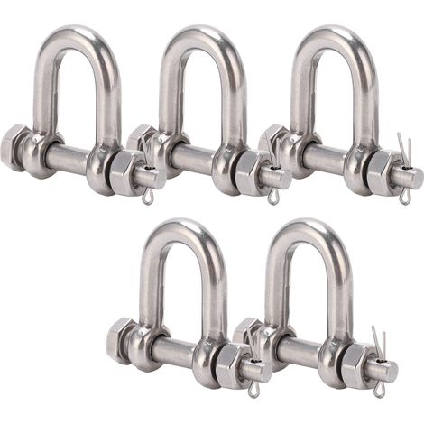 Lot de 5 goupilles à vis pour manille d'ancrage en anneau en D avec assurance, en acier inoxydable 304, pour applications marines et terrestres, M8 (1/5)