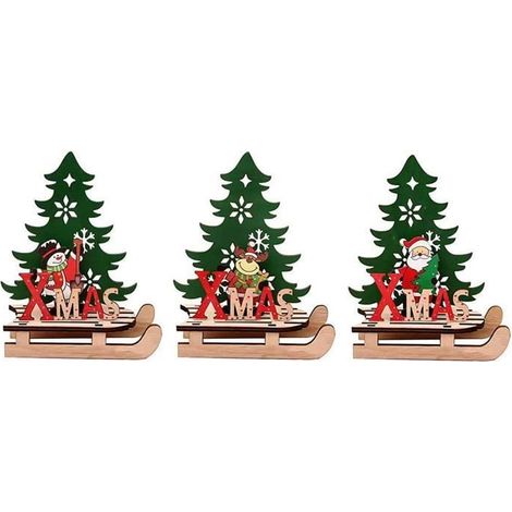 Décorations de Noël en bois à faire soi-même, décorations pour sapin de Noël, traîneau, Père Noël, bonhomme de neige, rennes, artisanat (1/4)