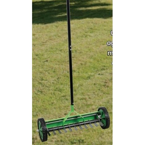 Aérateur de pelouse à pointes Acier galvanisé robuste Manche ergonomique 112,5cm Rouleau denté pour aération efficace du gazon et amélioration drainage