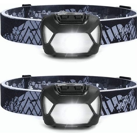 Potente linterna frontal LED recargable, D5000, superbrillante, 2000 lux, luz blanca y roja, 6 modos de iluminación, IPX4, para correr, pescar, ciclismo y acampar - Pack de 2 [Clase energética A++]