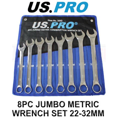 US PRO Tools Jumbo Spanners 8pc Long Reach Combination Wrench Spanner Set 22mm - 32mm 3442 (1/4)