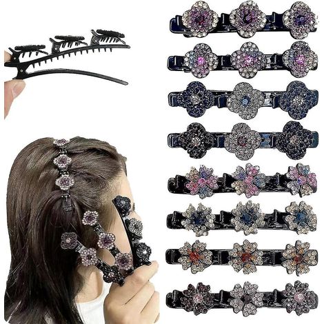 Set mit 8 geflochtenen Haarspangen für Damen, geflochtene Haarspangen verziert mit funkelnden Kristallsteinen, Haarspangen für Damen und Mädchen. (1/5)