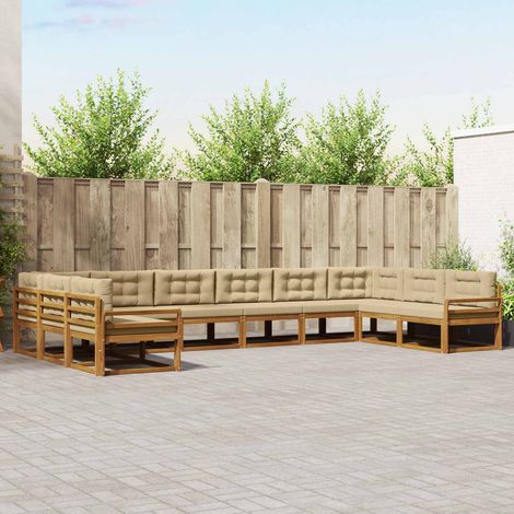vidaXL Conjunto de sofás de exterior 10 uds. Natural y Beige (1/5)