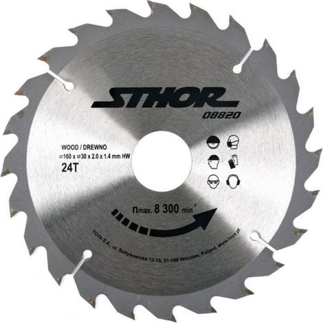 Lame de decoupe Sthor Lame de scie circulaire à pointes en carbure 160x30mm - 08820