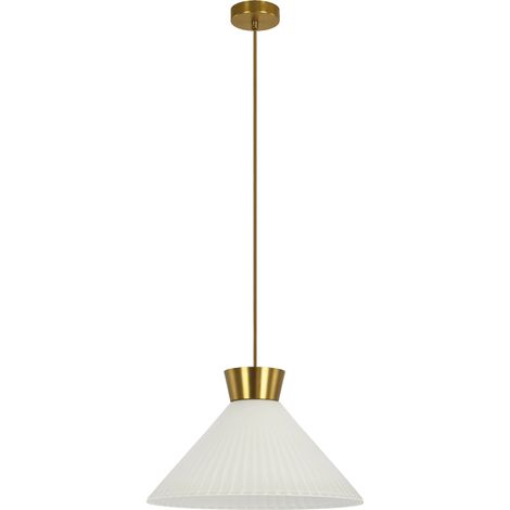 Lampada a Sospensione BEA Rossini Group 40cm - Vetro Bianco Satinato Plissettato, Attacco E27, Struttura Oro IP20, Classe I - Illuminazione (1/4)