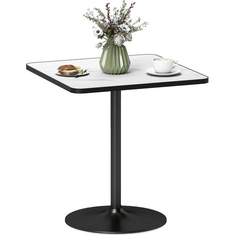 Tavolo da pranzo per 4 persone, tavolo da cucina in stile moderno con piano effetto marmo e base rotonda, 70 x 70 cm, bianco