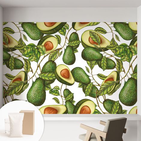 Papier peint intissé à motifs décoratifs pour salon chambre et bureau Décoration murale élégante avec colle Motif d'avocat 152x104 cm (1/5)