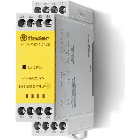 Relais mod contacts guidés 4NO+2NC 6A 24V DC AgSnO2 + Au SIL2 à cage FINDER 7S3690245420PAS