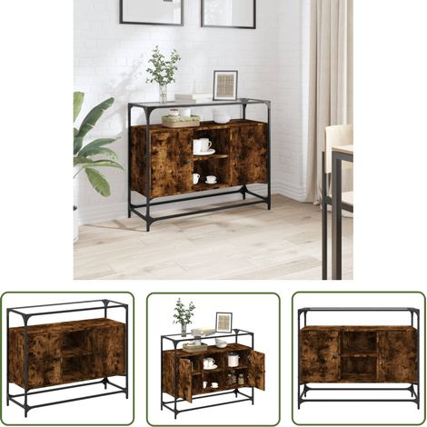 The Living Store Buffet avec dessus en verre chêne fumé bois d'ingénierie - Buffet - Meuble De Rangement - Commode - Mobilier - Décoration Intérieure (1/5)