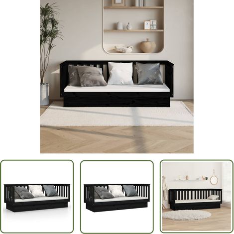 The Living Store Tagesbett Schwarz 90x190 cm Massivholz Kiefer - Schlafzimmermöbel - Betten - Gästebett - Doppelbett - Holzmöbel (1/5)