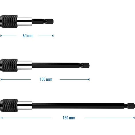 Lot de 3 douilles de tournevis à tige hexagonale à dégagement rapide, porte-embouts, rallonge magnétique, adaptateur de mandrin pour vis et écrous (1/5)