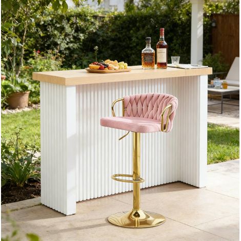Sgabello da bar girevole e regolabile in altezza, velluto rosa, HAVRYA (1/5)