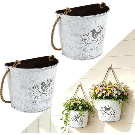 Lot de 2 Pots de Fleurs Suspendus en Fer Galvanisé (1/5)