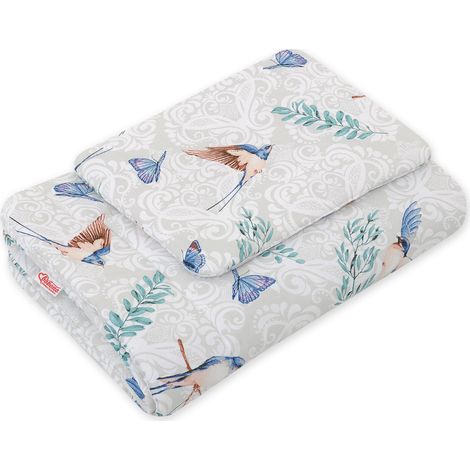 Juego de cama para bebé con relleno, 2 piezas, 75x100cm RECIÉN NACIDO - pájaros azules (1/3)