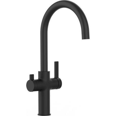 Rubinetto 3 vie miscelatore cucina Nero Opaco con canale separato per acqua filtrata, canna a U - Serie FC (1/5)