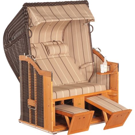 Sonnenpartner Classic 2-Sitzer Strandkorb Halbliegemodell cappuccino/beige