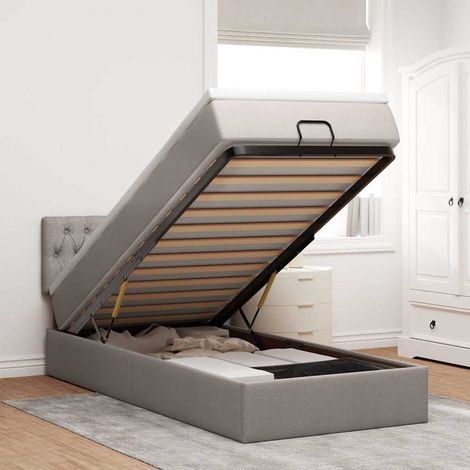 vidaXL Lit ottoman avec matelas taupe 90x200 cm tissu (1/5)