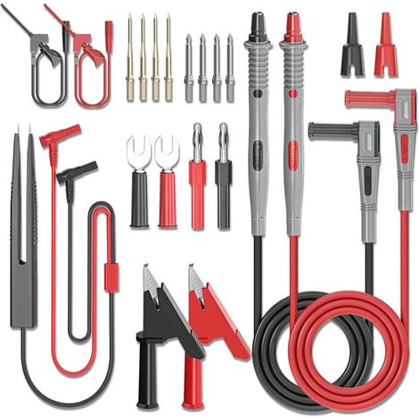 Kit de fils de test multimètre 21 pièces, ensemble de sondes de test électriques numériques avec pinces crocodile, pinces à crochet de test SMD IC, pince de test, sondes tranchantes de précision rempl (1/4)