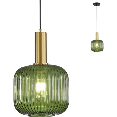 Suspension Luminaire en Verre,Finition en Laiton Doré, Vintage Lustre Suspendu Intérieur, Lampe Suspendue pour Salle à Manger Cuisine (Vert, 20CM) (1/5)