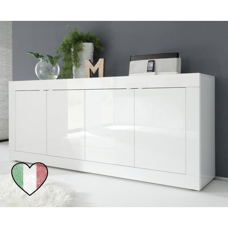 Credenza Moderna Bassa da Soggiorno 4 ante Bianco Laccato Lucido - StilProjectStore.com (1/3)