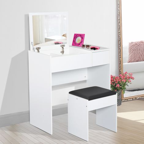 Coiffeuse maquillage avec tabouret miroir boîtes + 80x40x79 cm 40x30x40 cm