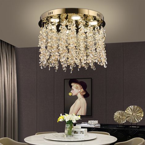 Lustre LED Cristal Rond 22W Lumiere Gradable Cristal Dore (1/5)
