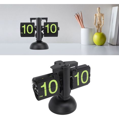 Mechanische Vintage-Klappuhr, schwarzes Gehäuse, Edelstahl 304, 12-Stunden-Digitalanzeige, batteriebetrieben, europäisches Design für Wohnzimmer, Büro und Zuhause