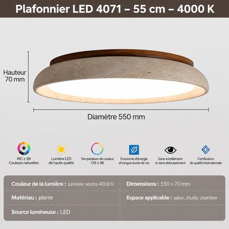 Plafonnier LED travertin jaune et bois wabi-sabi rétro 55 cm lumière neutre, IRC 80-90, 3 kg – Livraison gratuite