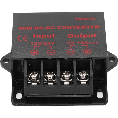 Jeffergarden Adaptateur convertisseur de puissance DC 24V 12V vers régulateur de tension 5V 10A pour enregistreur de moteur EA50-5V-DOU