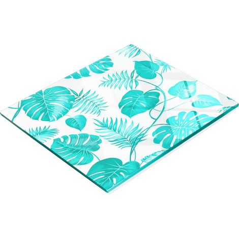 Tagliere decorativo in vetro temperato con motivo a foglie tropicali, 60x52 cm. (1/5)