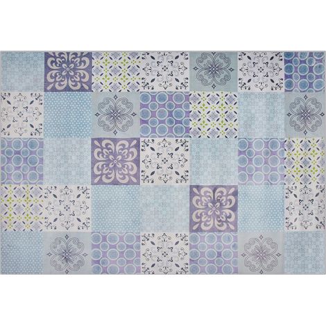 Alfombra de tela multicolor 140 x 200 cm patchwork rectangular coastal Inkaya