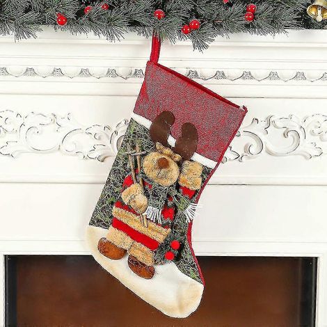 Weihnachtsstrumpf, 47 cm (18,5 Zoll) Klassischer großer Weihnachtsstrumpf mit Weihnachtsmann, Schneemann und Rentier für die Weihnachtsfeier der Familie