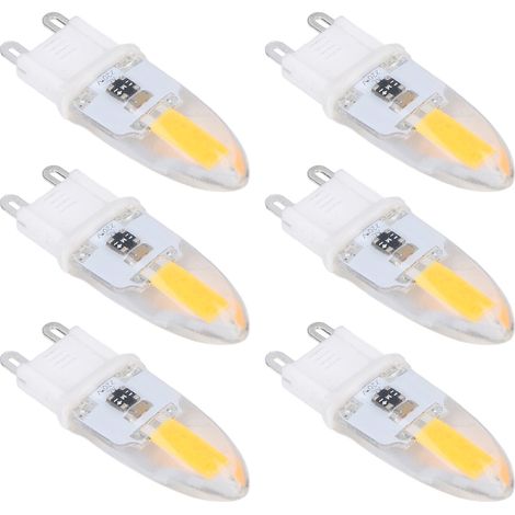 Lot de 6 ampoules LED COB G9 500 lm, ampoules en silicone pour plafonnier et applique murale, idéales pour chambre ou bureau (220 V, blanc chaud 3000 K). (1/5)