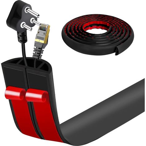 Goulotte de Câble au Sol Auto-Adhésive Passage de Câbles Plat & Flexible Protection Anti-Trébuchement pour Bureau & Maison (Noir, 3cm x 1m) (1/5)