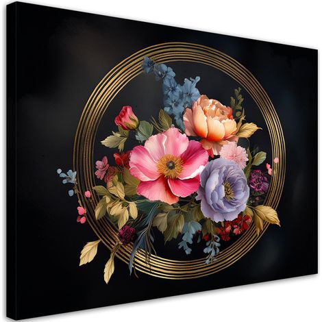 Quadro su tela, Fogliame di fiori Natura Oro - 60x40 (1/5)