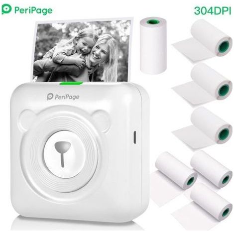 Nouveau Résolution - PeriPage A6 Mini Imprimante thermique HD 304DPI BT Fonction photo AR avec 7 rouleaux de papier thermique Blanc-Ywey (1/5)
