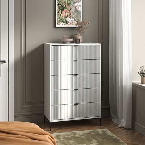 Commode  Eliza, Blanc, 76 x 120 cm avec 5 tiroirs, Vicco (1/5)