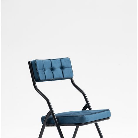 Lot de 2 chaises pliantes de salle à manger rembourrées bleu, dossier courbé 110°, acier robuste, pliables et prêtes à l'emploi pour cuisine, bureau et réception – CHICFURN (1/5)