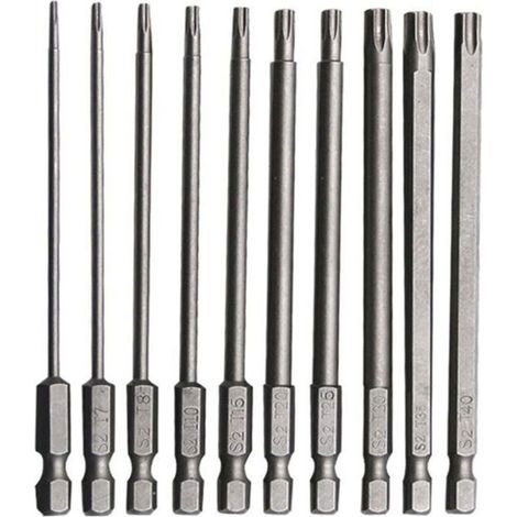 Embouts Torx Longs - Acier Allié Chrome Vanadium - 75 mm - T6 T7 T8 T10 T15 T20 T25 T27 T30 T40 - Pour Tournevis Et Perceuses Électriques - 10 Pièces (1/5)