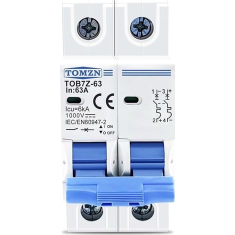 Mini-disjoncteur solaire 2P DC 1000 V 3 A, 6 A, 10 A, 16 A, 20 A, 25 A, 32 A, 40 A, 50 A, 63 A DC pour système photovoltaïque (1/4)