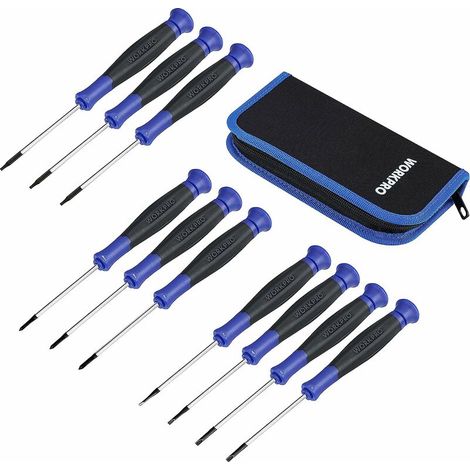 – Lot de 10 tournevis de précision en acier Cr-V – Embouts cruciforme, plat et Torx – Pointe magnétique pour visser en série – Sac de rangement inclus (1/5)