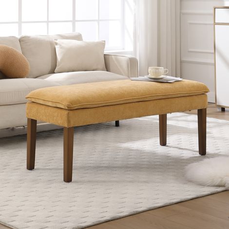 Wahson Banquette Rembourrée avec Pied en Bois, Banc d'Entrée Moderne en Chenille, Banquette de Lit Designe Banc de Cuisine pour 2 Personnes, Jaune