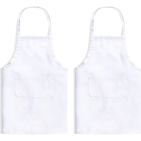 Tablier de Cuisine Blanc 2 Pièces en Polyester - Unisexe, Taille Ajustable - avec Deux Poches, Lavable - Convient aux Chefs Boulangers Restaurants Barbecues Jardiniers Et Cafés (1/5)