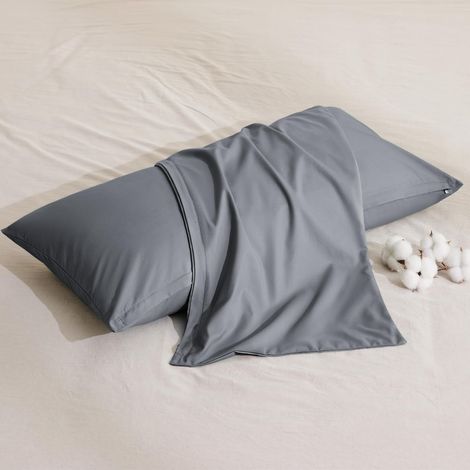 Taie Oreiller 50x70 Coton - Lot de 2 Anthracite, Oeko-TEX, Zip (1/5)